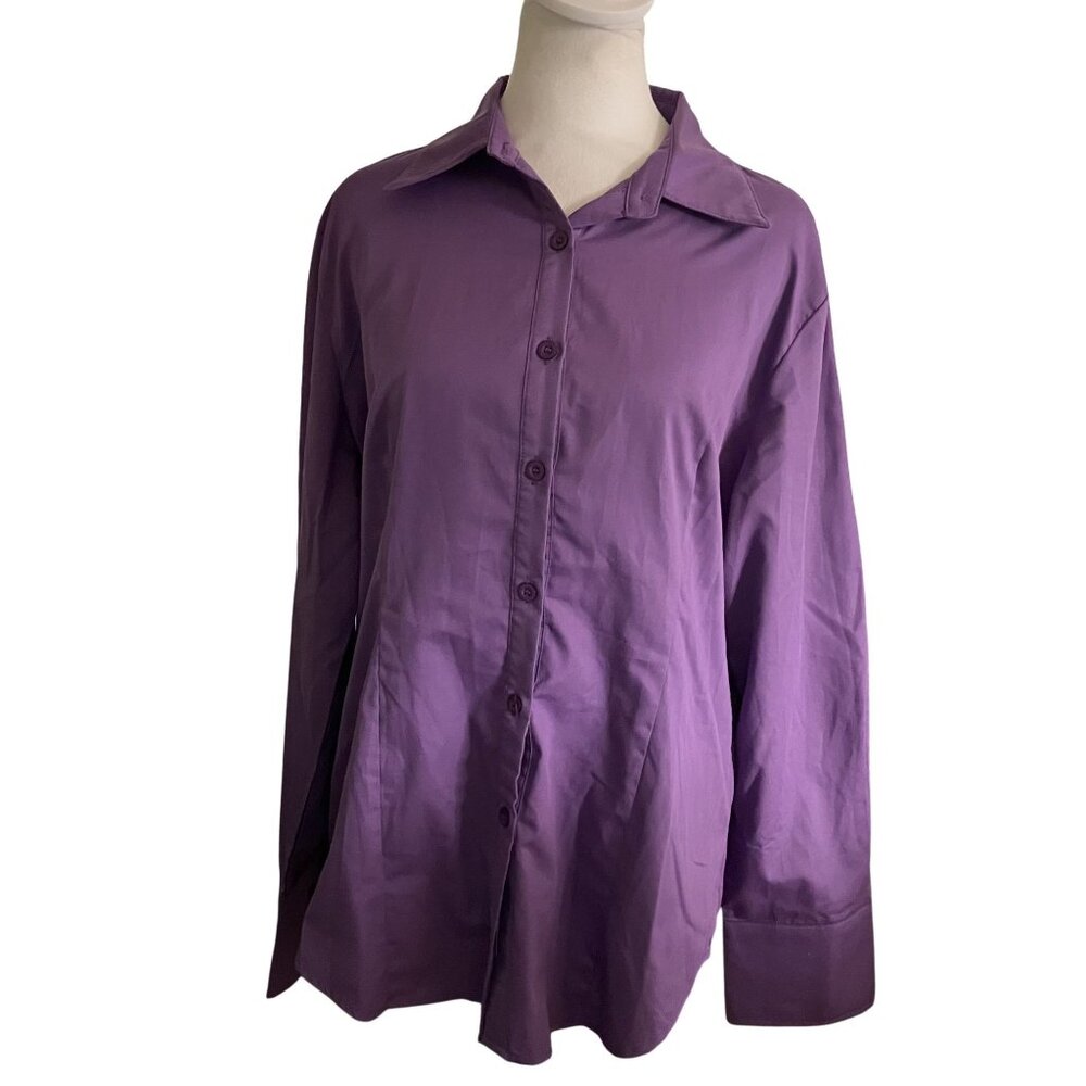 Hotouch Womens Purple Button-Up Long Sleeve Shirt Size L
